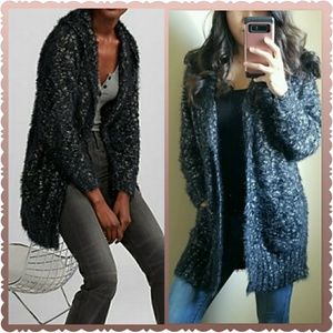 SOLD New Two Tone Fuzzy Hooded Cardigan